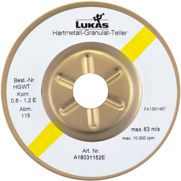 1 Stk | Hartmetall-Granulat-Teller HGWT Ø115 mm Korn 0,8 1,2 | schräg